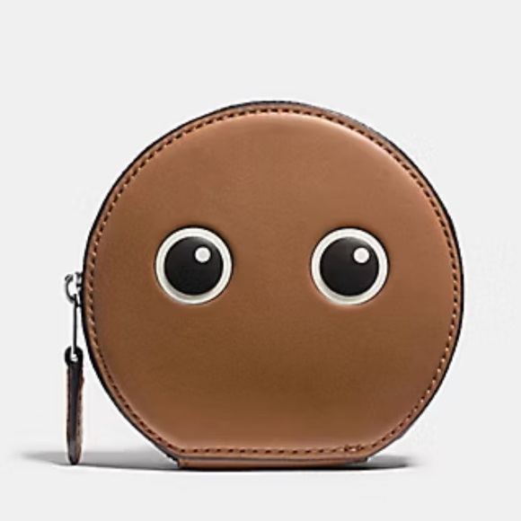 Coach Eyes Zipper Coin Case Brown Leather - Picture 1 of 6